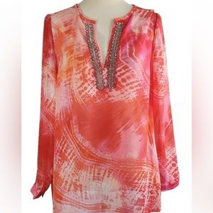 NWOT Chico’s Orange and pink V- Neck top